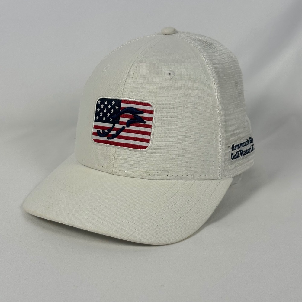 Hammock Beach Golf Resort Trucker Hat Men OS White American Flag Pukka Snapback